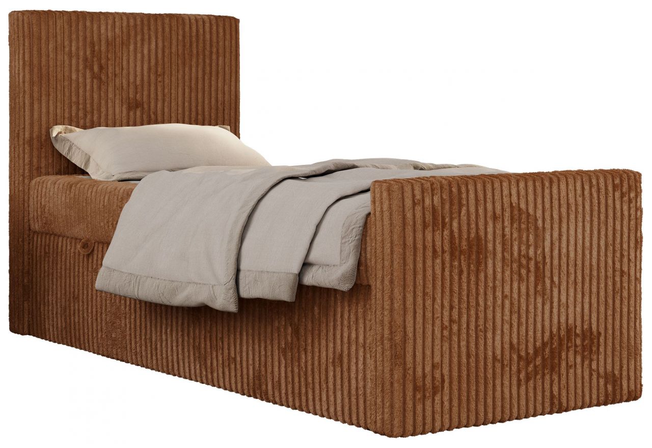 Łóżko kontynentalne TILIO DUO 90x200 - H3 - pomarańczowy, sztruks - strona lewa