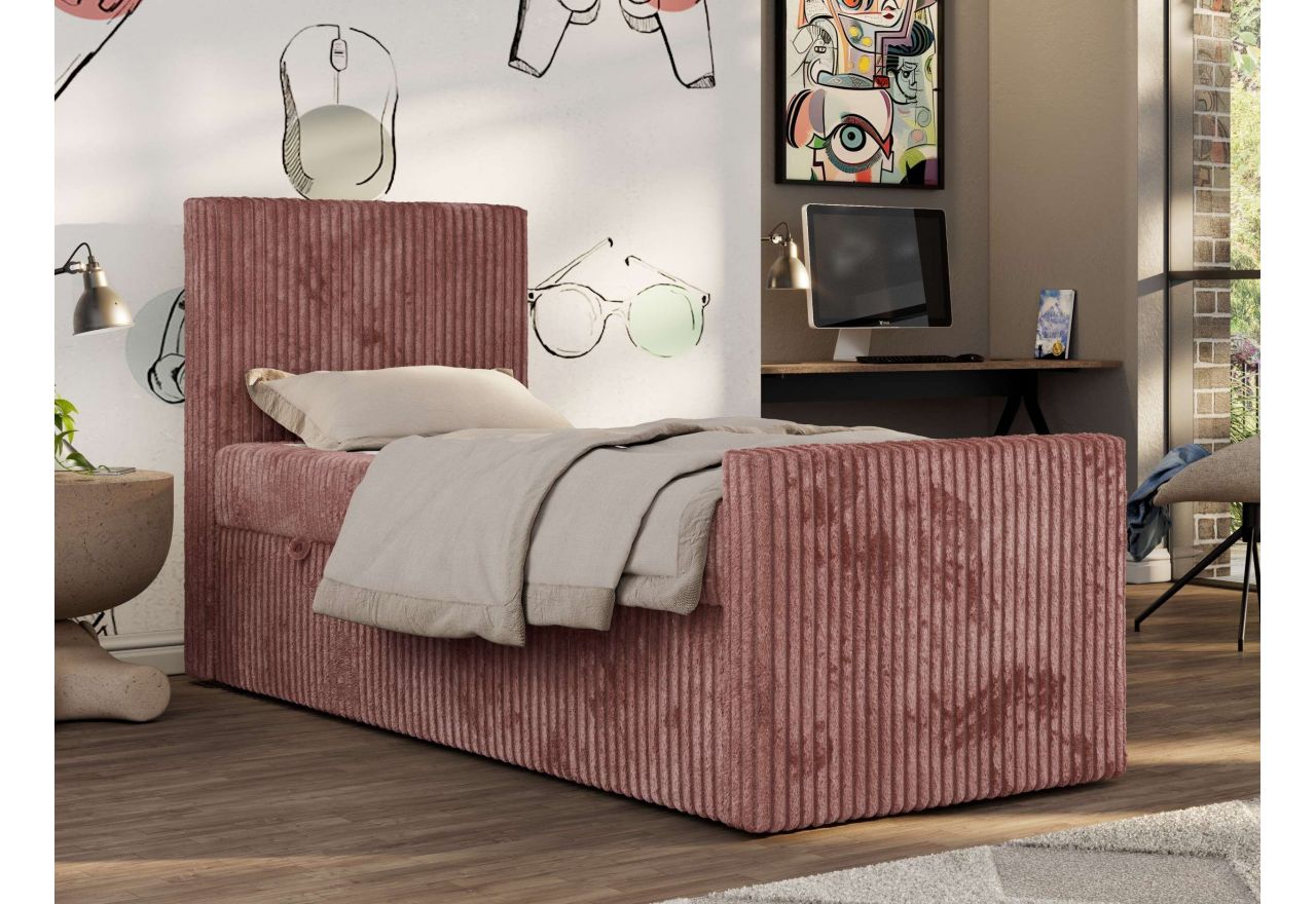 Łóżko kontynentalne TILIO DUO 90x200 - H3 - różowy, sztruks - strona lewa