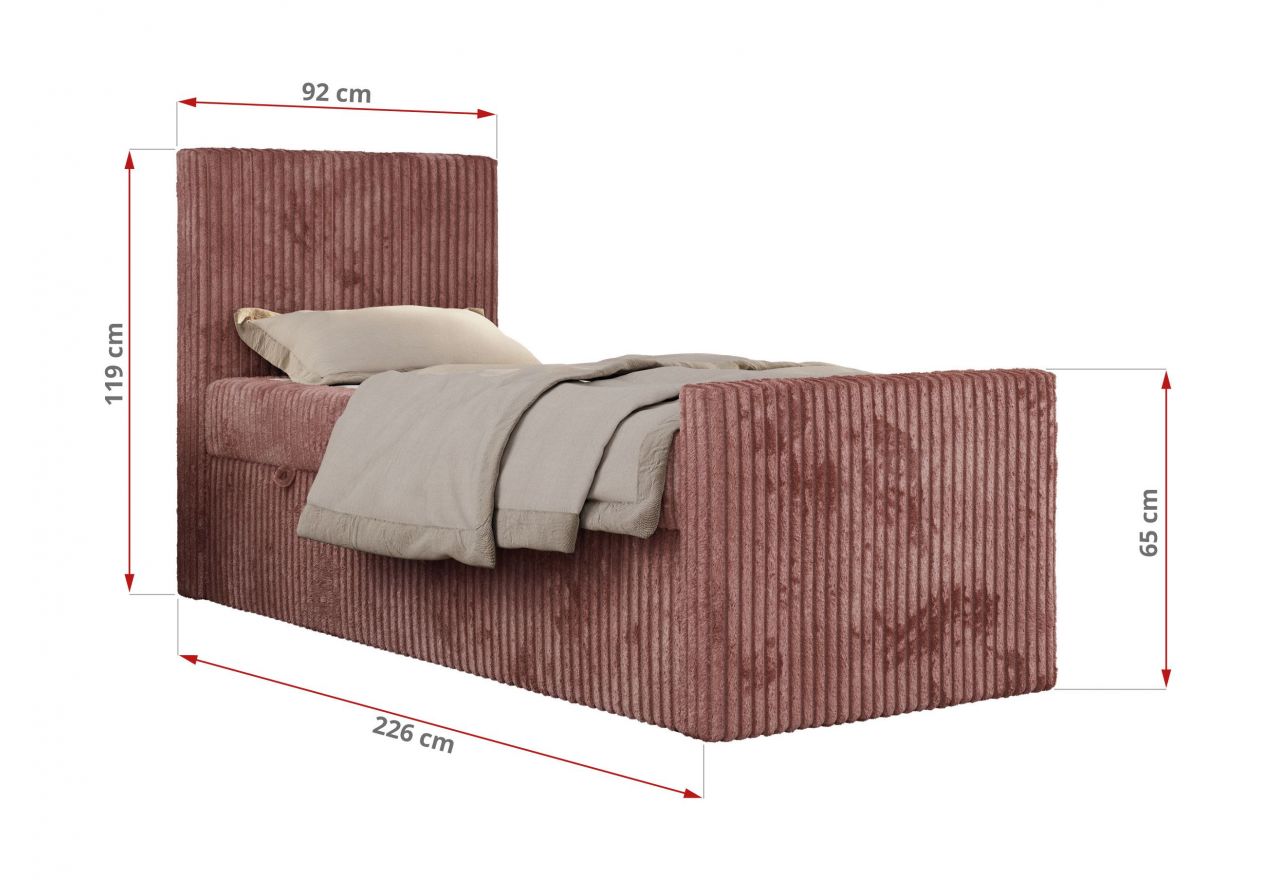 Łóżko kontynentalne TILIO DUO 90x200 - H3 - różowy, sztruks - strona lewa