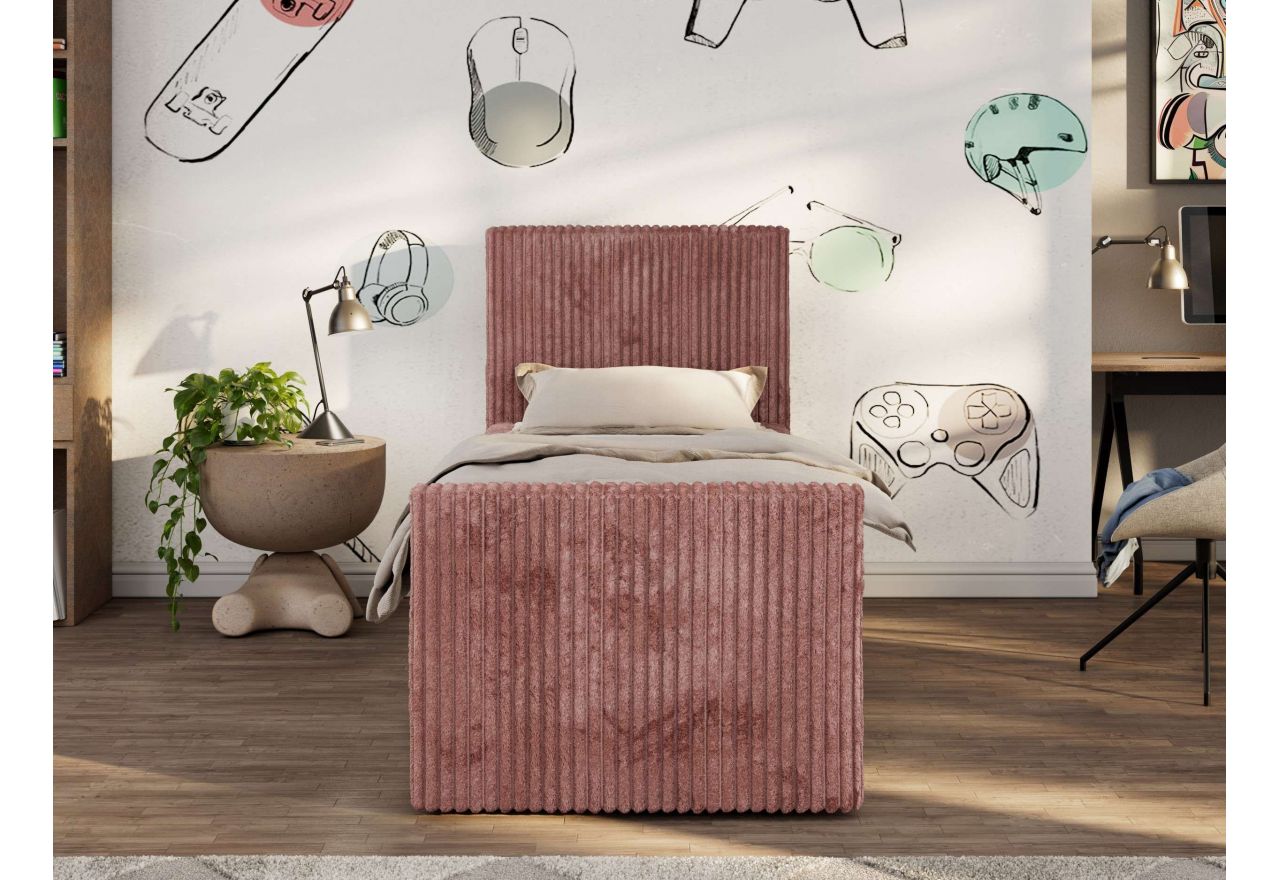 Łóżko kontynentalne TILIO DUO 90x200 - H3 - różowy, sztruks - strona lewa