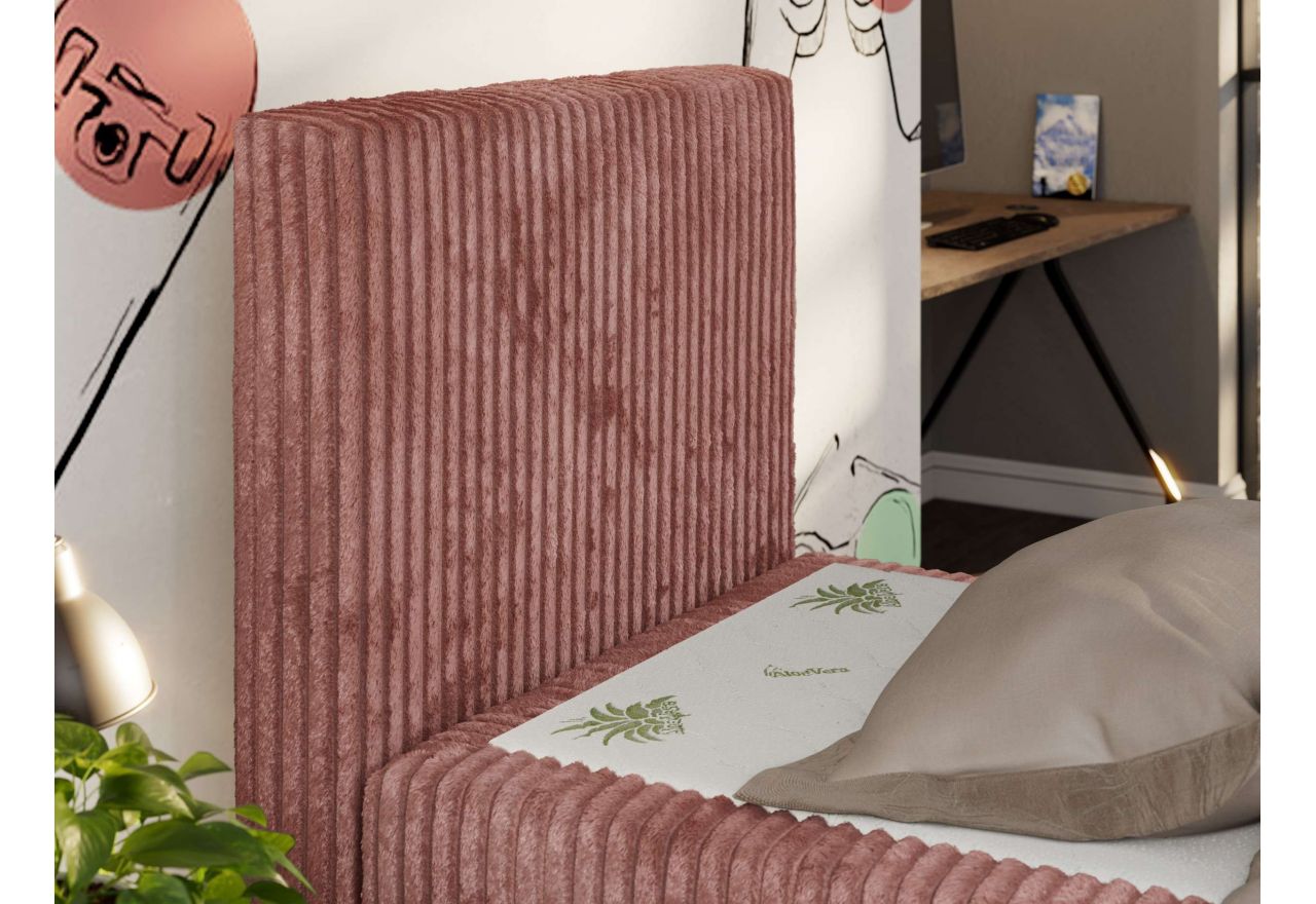 Łóżko kontynentalne TILIO DUO 90x200 - H3 - różowy, sztruks - strona lewa