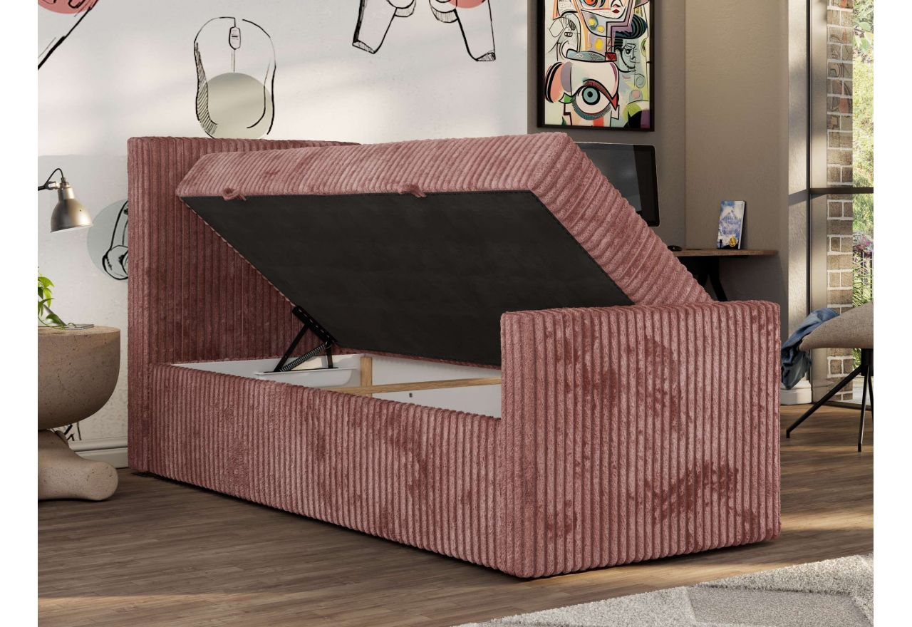 Łóżko kontynentalne TILIO DUO 90x200 - H3 - różowy, sztruks - strona lewa