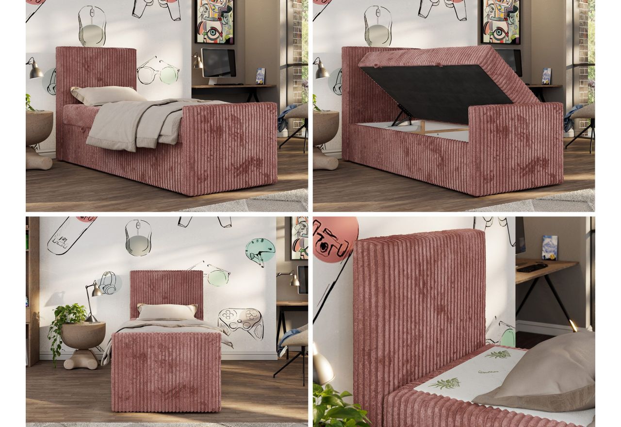 Łóżko kontynentalne TILIO DUO 90x200 - H3 - różowy, sztruks - strona lewa