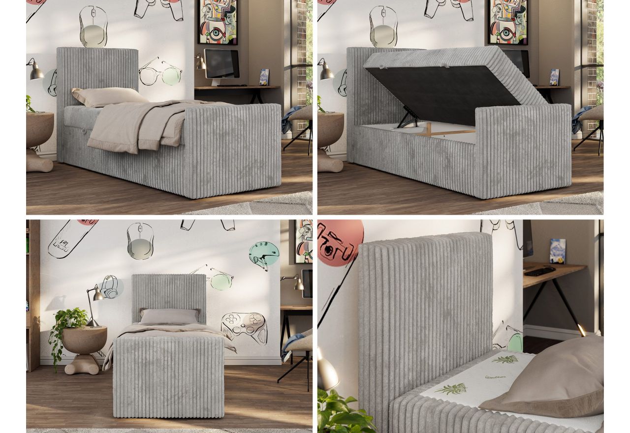 Łóżko kontynentalne TILIO DUO 90x200 - H3 - jasnoszary, sztruks - strona lewa