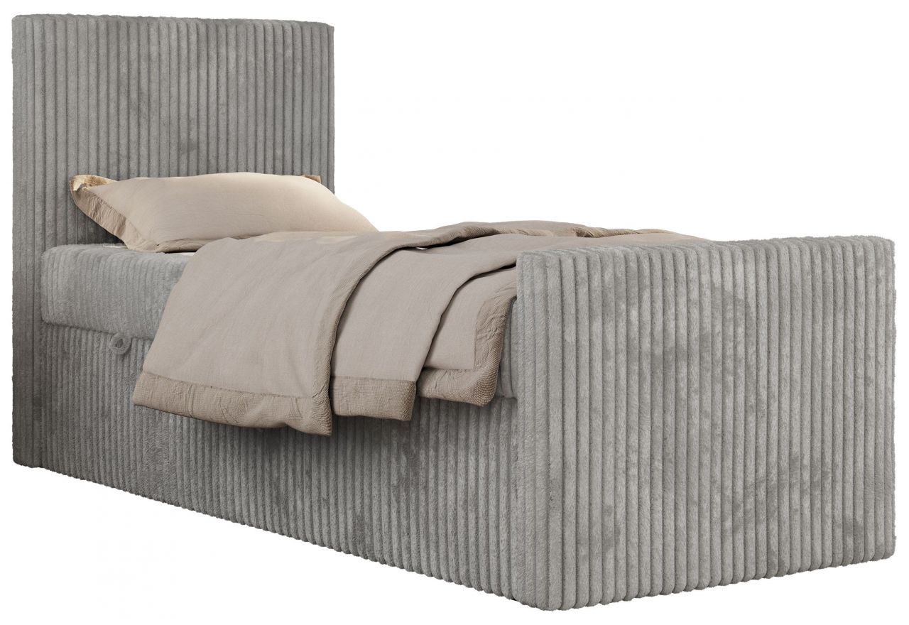 Łóżko kontynentalne TILIO DUO 90x200 - H3 - jasnoszary, sztruks - strona lewa