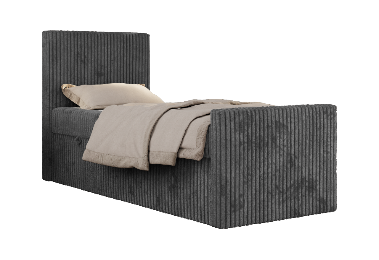 Łóżko kontynentalne TILIO DUO 90x200 - H3 - ciemnoszary, sztruks - strona lewa