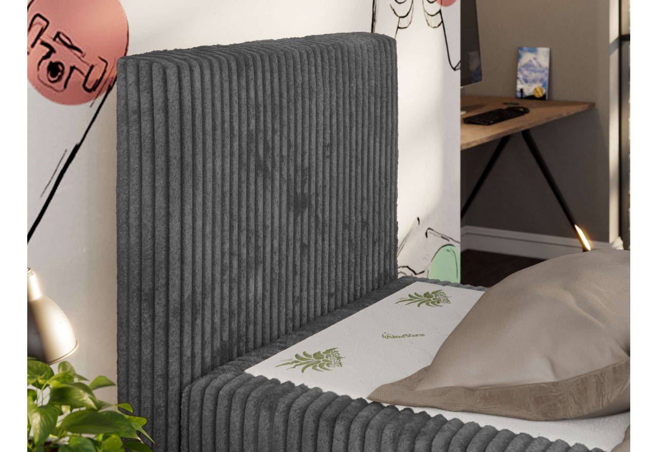 Łóżko kontynentalne TILIO DUO 90x200 - H3 - ciemnoszary, sztruks - strona lewa