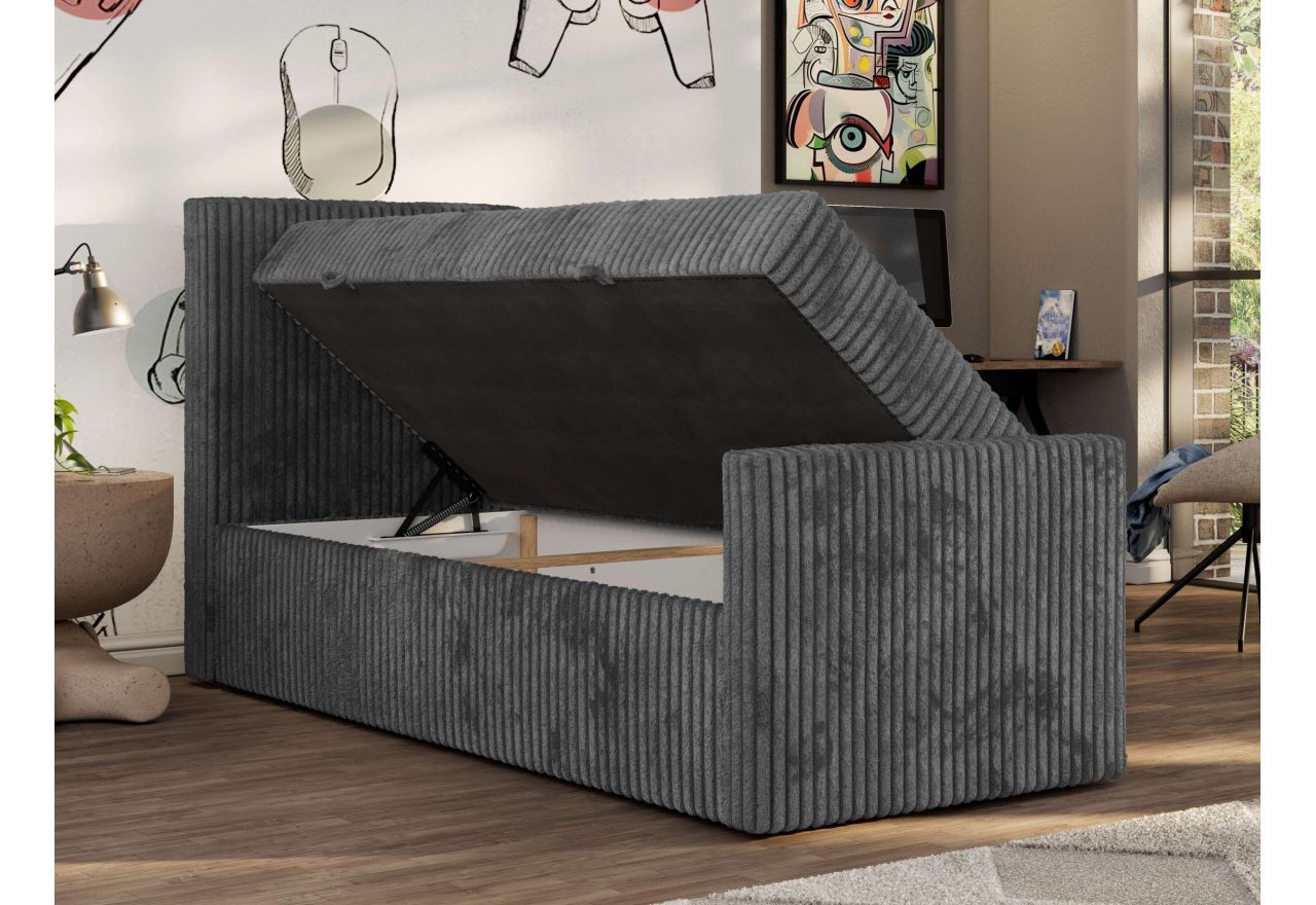 Łóżko kontynentalne TILIO DUO 90x200 - H3 - ciemnoszary, sztruks - strona lewa