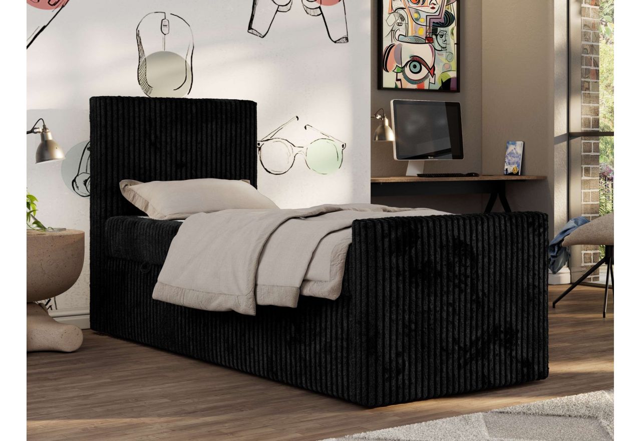 Łóżko kontynentalne TILIO DUO 90x200 - H3 - czarny, sztruks - strona lewa