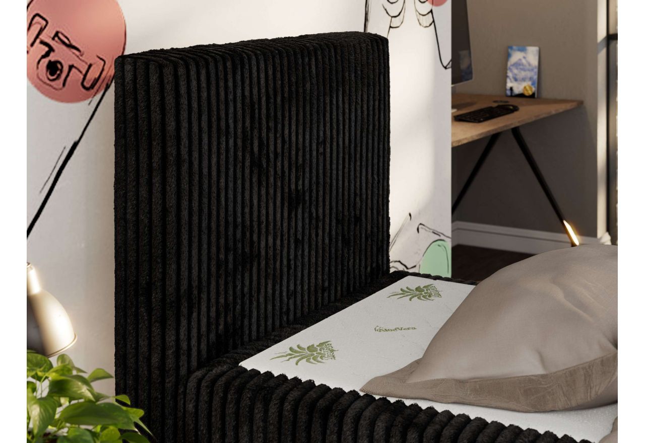 Łóżko kontynentalne TILIO DUO 90x200 - H3 - czarny, sztruks - strona lewa