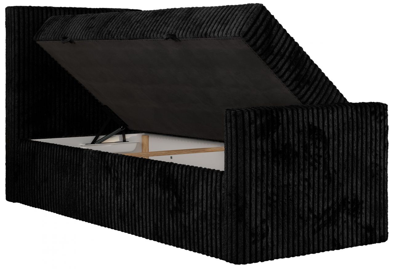 Łóżko kontynentalne TILIO DUO 90x200 - H3 - czarny, sztruks - strona lewa