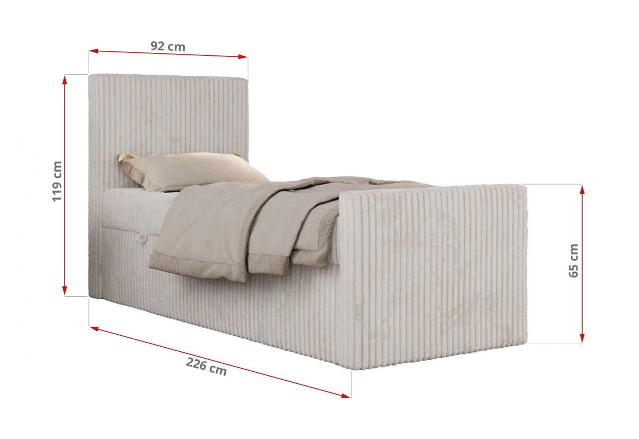 Łóżko kontynentalne TILIO DUO 90x200 - H3 - beżowy, sztruks - strona prawa