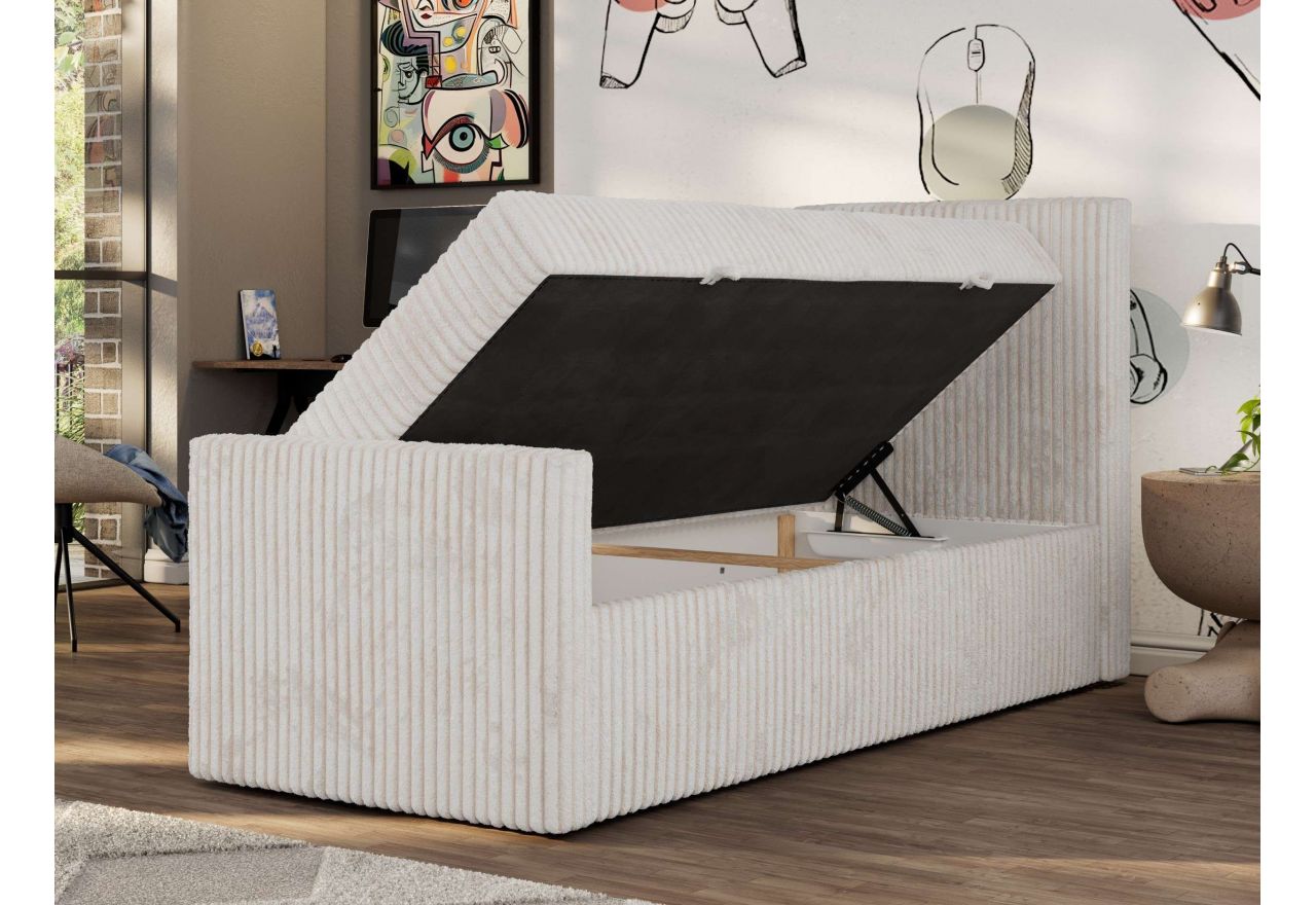 Łóżko kontynentalne TILIO DUO 90x200 - H3 - beżowy, sztruks - strona prawa