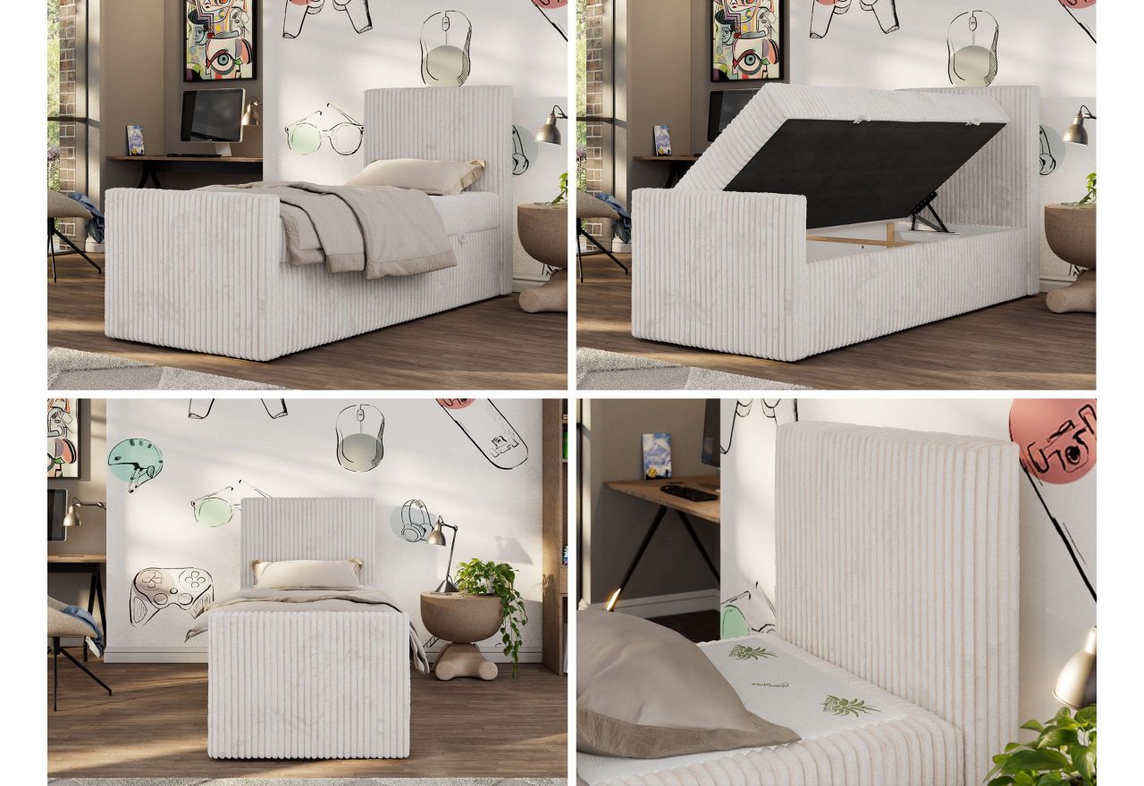 Łóżko kontynentalne TILIO DUO 90x200 - H3 - beżowy, sztruks - strona prawa