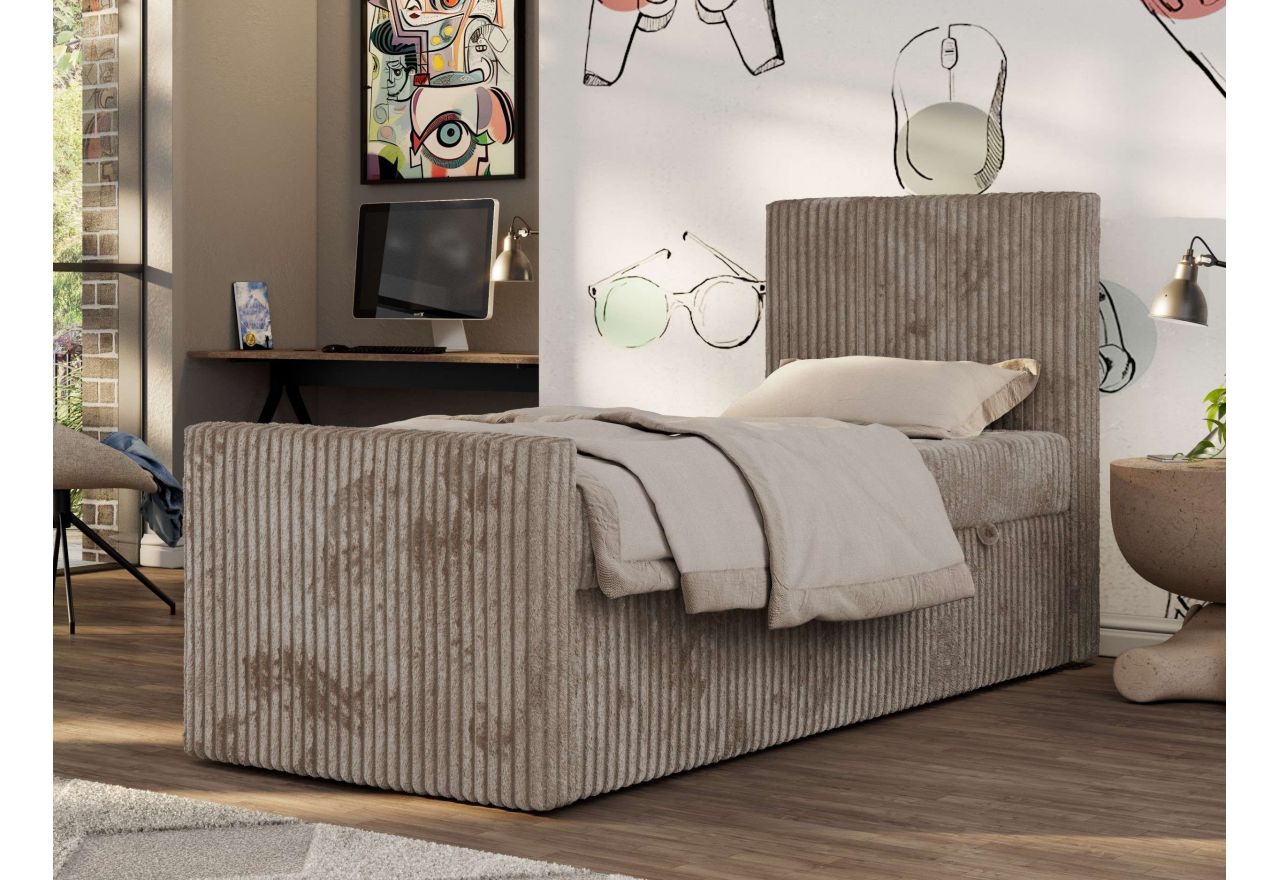 Łóżko kontynentalne TILIO DUO 90x200 - H3 - jasnobrązowy, sztruks - strona prawa