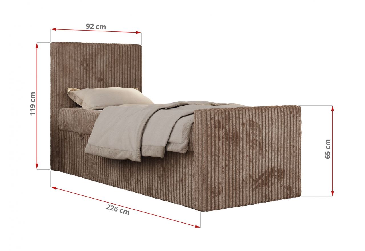 Łóżko kontynentalne TILIO DUO 90x200 - H3 - brązowy, sztruks - strona prawa
