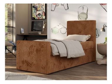 Łóżko kontynentalne TILIO DUO 90x200 - H3 - pomarańczowy, sztruks - strona prawa