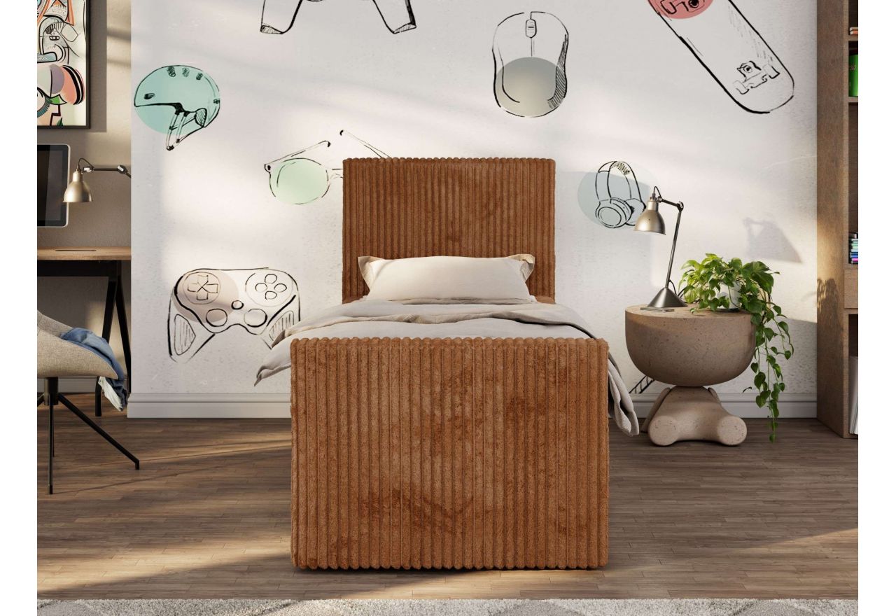 Łóżko kontynentalne TILIO DUO 90x200 - H3 - pomarańczowy, sztruks - strona prawa