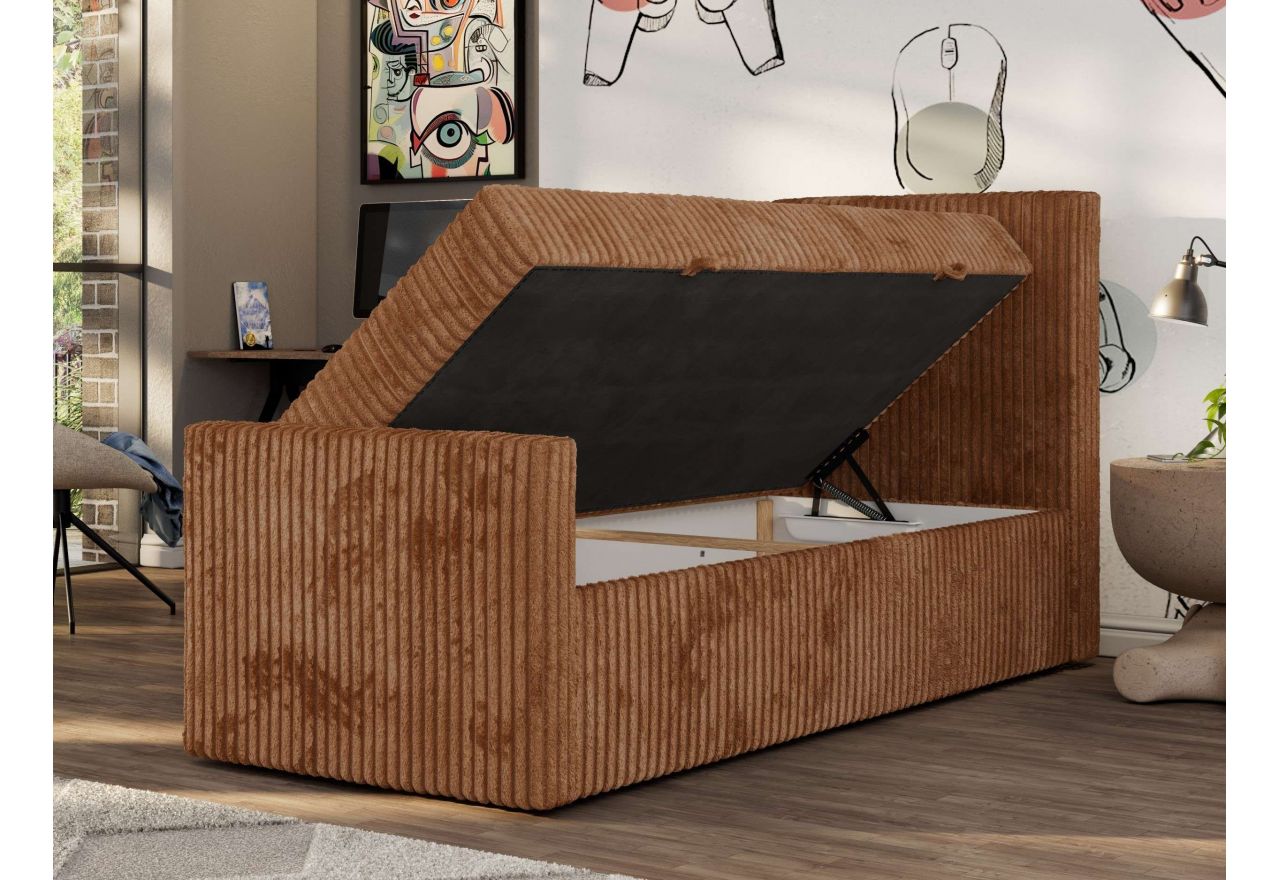 Łóżko kontynentalne TILIO DUO 90x200 - H3 - pomarańczowy, sztruks - strona prawa