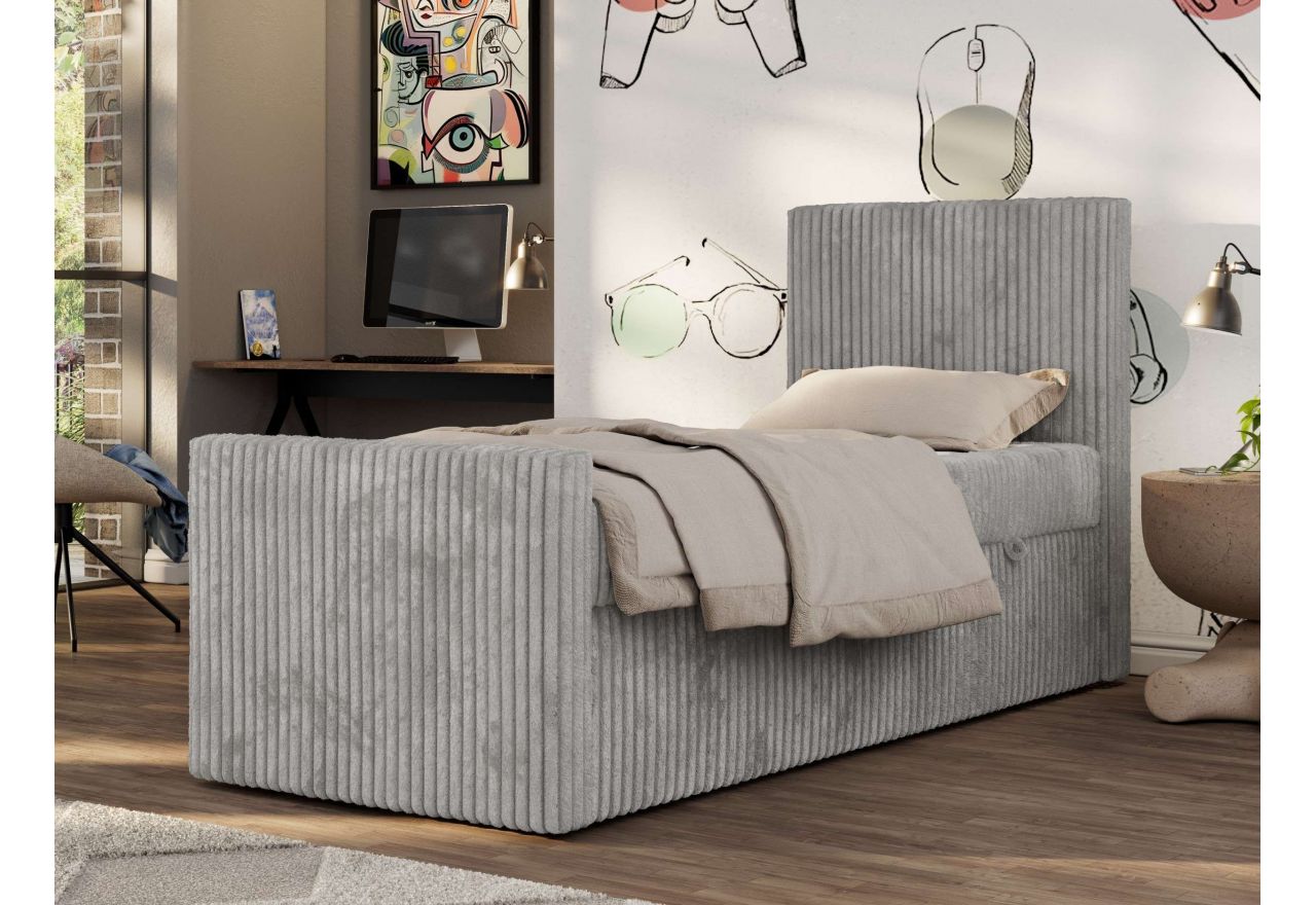 Łóżko kontynentalne TILIO DUO 90x200 - H3 - jasnoszary, sztruks - strona prawa