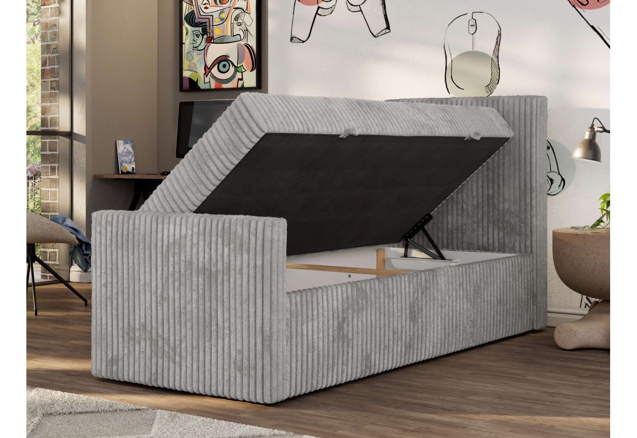 Łóżko kontynentalne TILIO DUO 90x200 - H3 - jasnoszary, sztruks - strona prawa