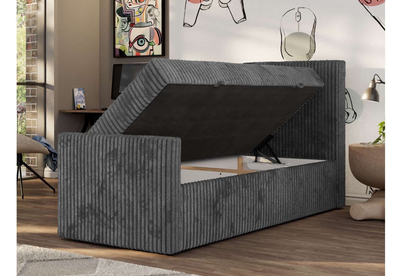 Łóżko kontynentalne TILIO DUO 90x200 - H3 - ciemnoszary, sztruks - strona prawa