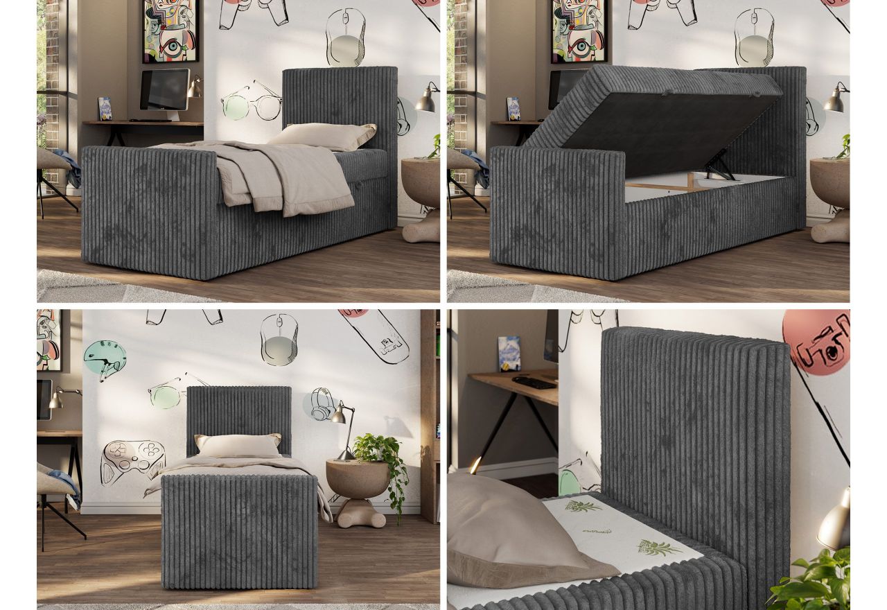 Łóżko kontynentalne TILIO DUO 90x200 - H3 - ciemnoszary, sztruks - strona prawa