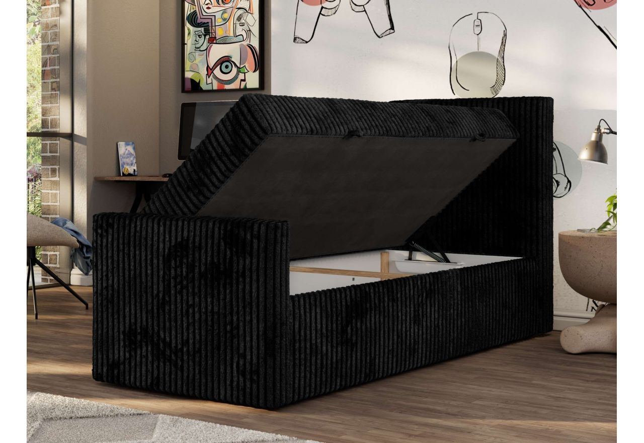 Łóżko kontynentalne TILIO DUO 90x200 - H3 - czarny, sztruks - strona prawa