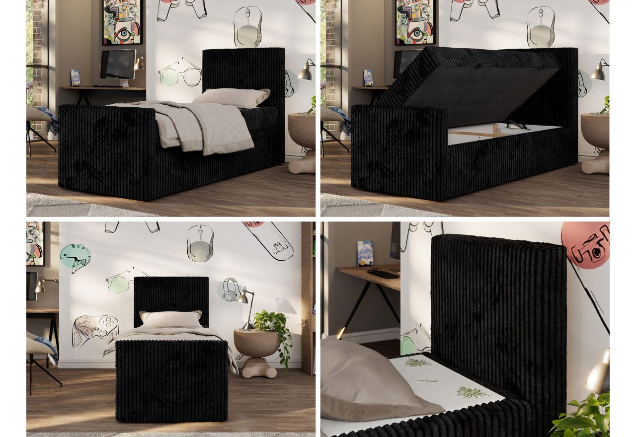 Łóżko kontynentalne TILIO DUO 90x200 - H3 - czarny, sztruks - strona prawa