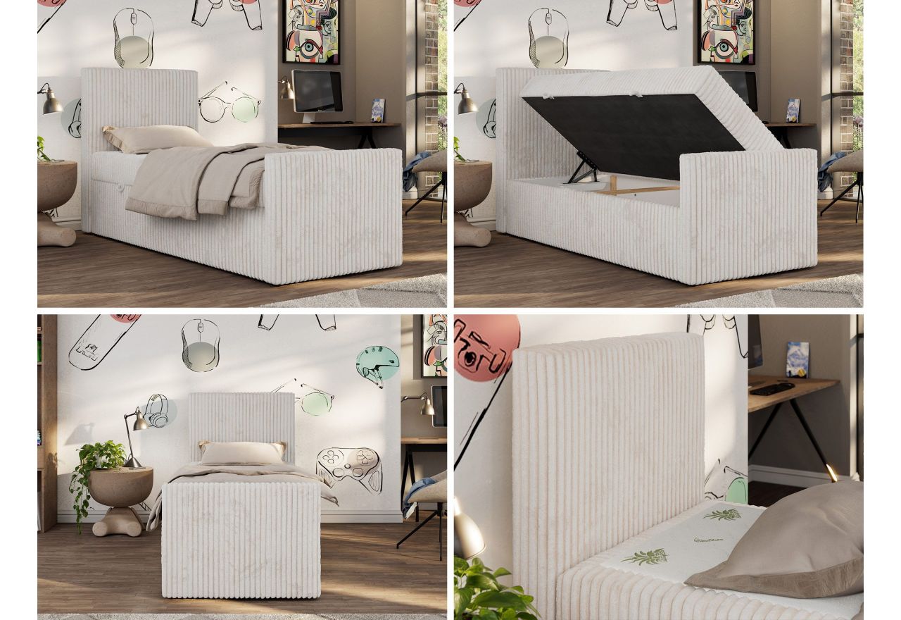 Łóżko kontynentalne TILIO DUO 90x200 - H4 - beżowy, sztruks - strona lewa