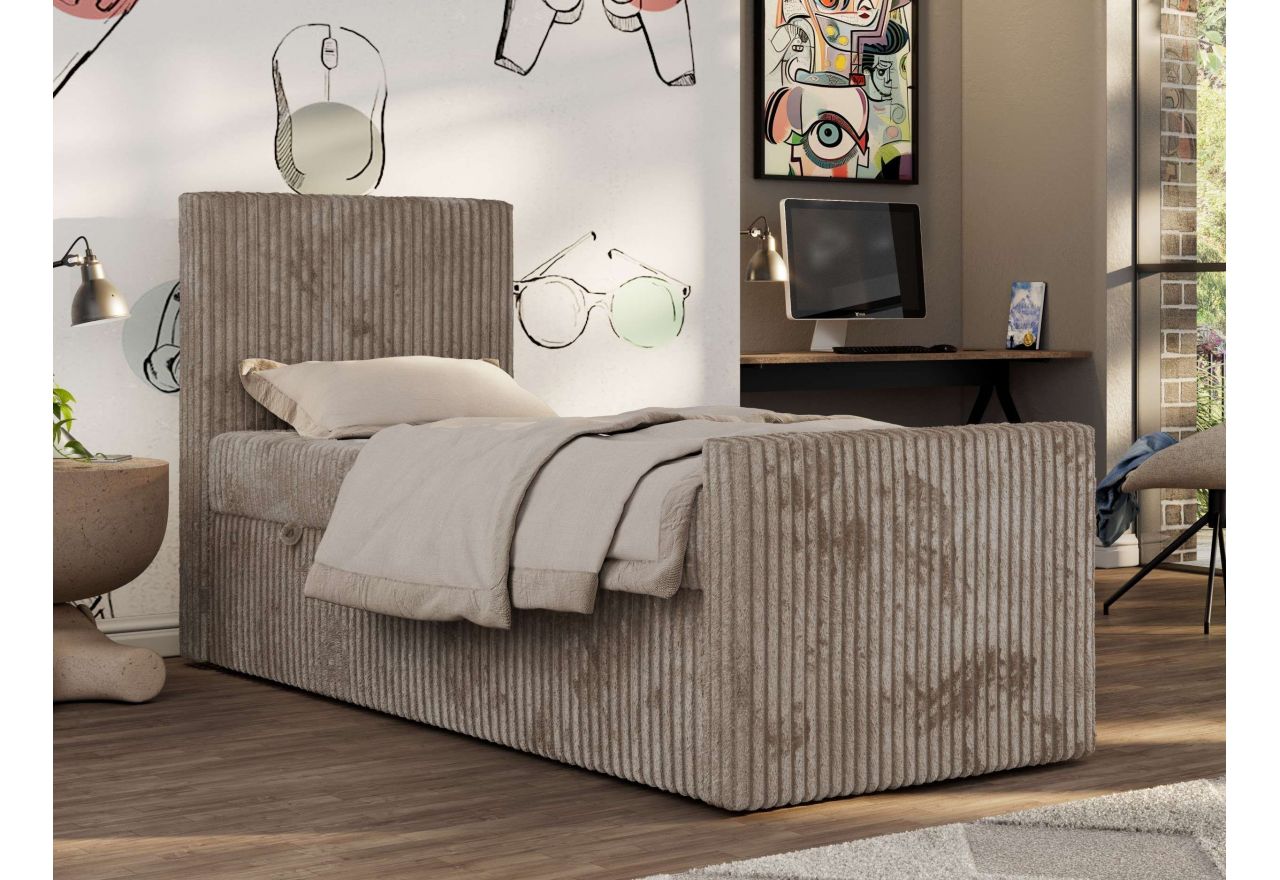 Łóżko kontynentalne TILIO DUO 90x200 - H4 - jasnobrązowy, sztruks - strona lewa