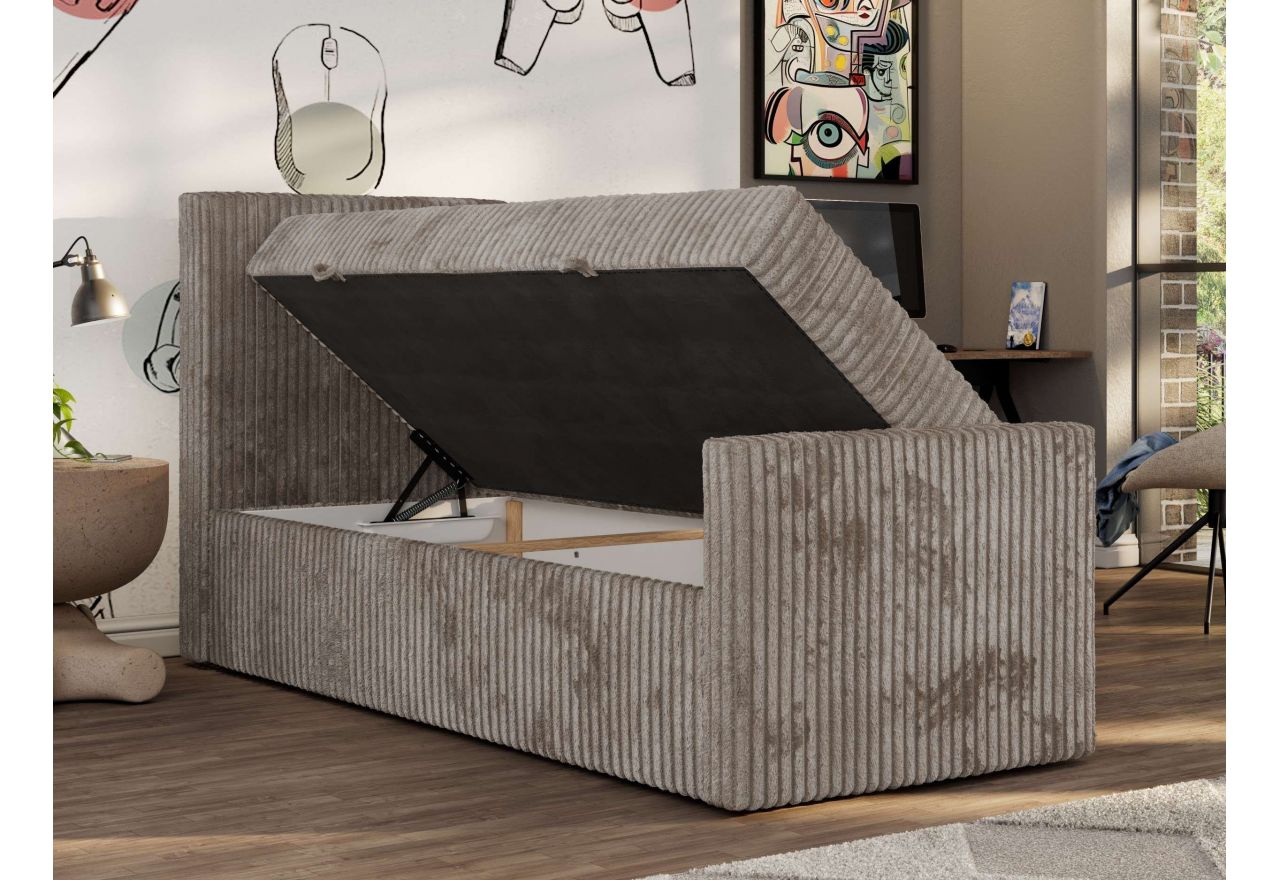 Łóżko kontynentalne TILIO DUO 90x200 - H4 - jasnobrązowy, sztruks - strona lewa