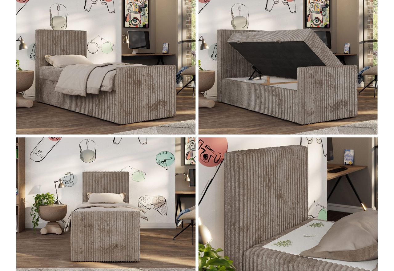 Łóżko kontynentalne TILIO DUO 90x200 - H4 - jasnobrązowy, sztruks - strona lewa