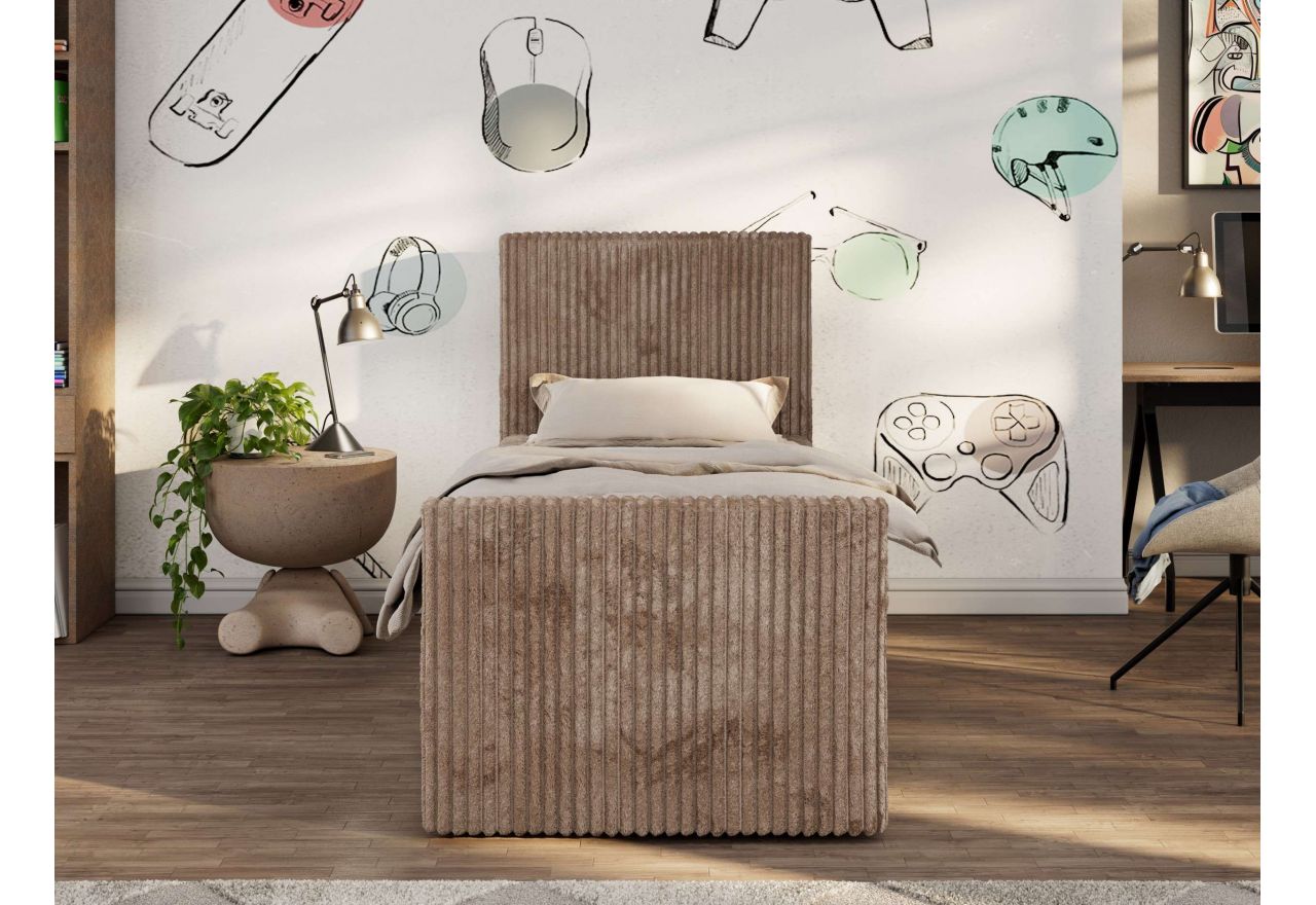 Łóżko kontynentalne TILIO DUO 90x200 - H4 - brązowy, sztruks - strona lewa