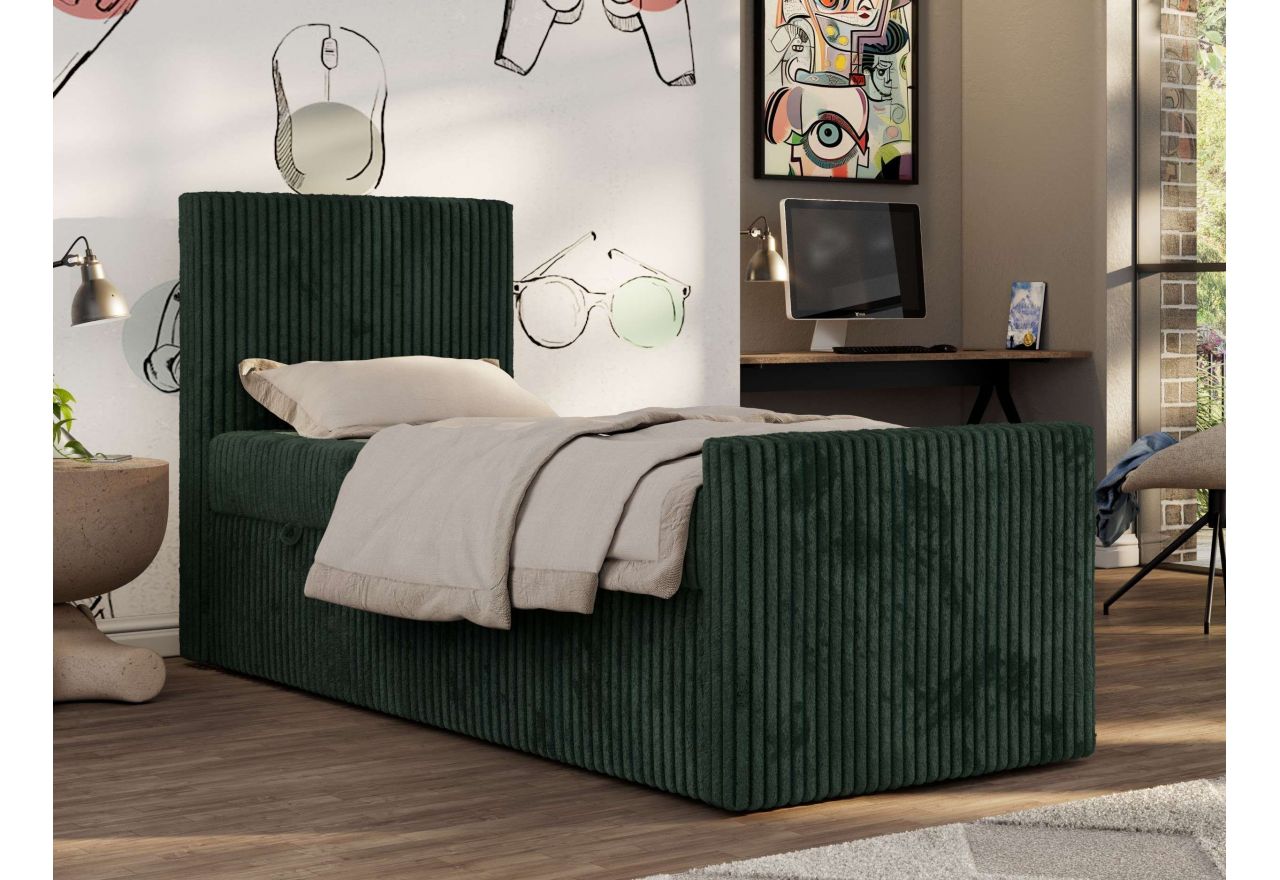 Łóżko kontynentalne TILIO DUO 90x200 - H4 - ciemnozielony, sztruks - strona lewa