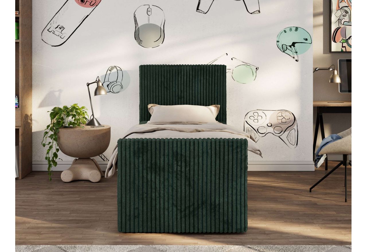 Łóżko kontynentalne TILIO DUO 90x200 - H4 - ciemnozielony, sztruks - strona lewa