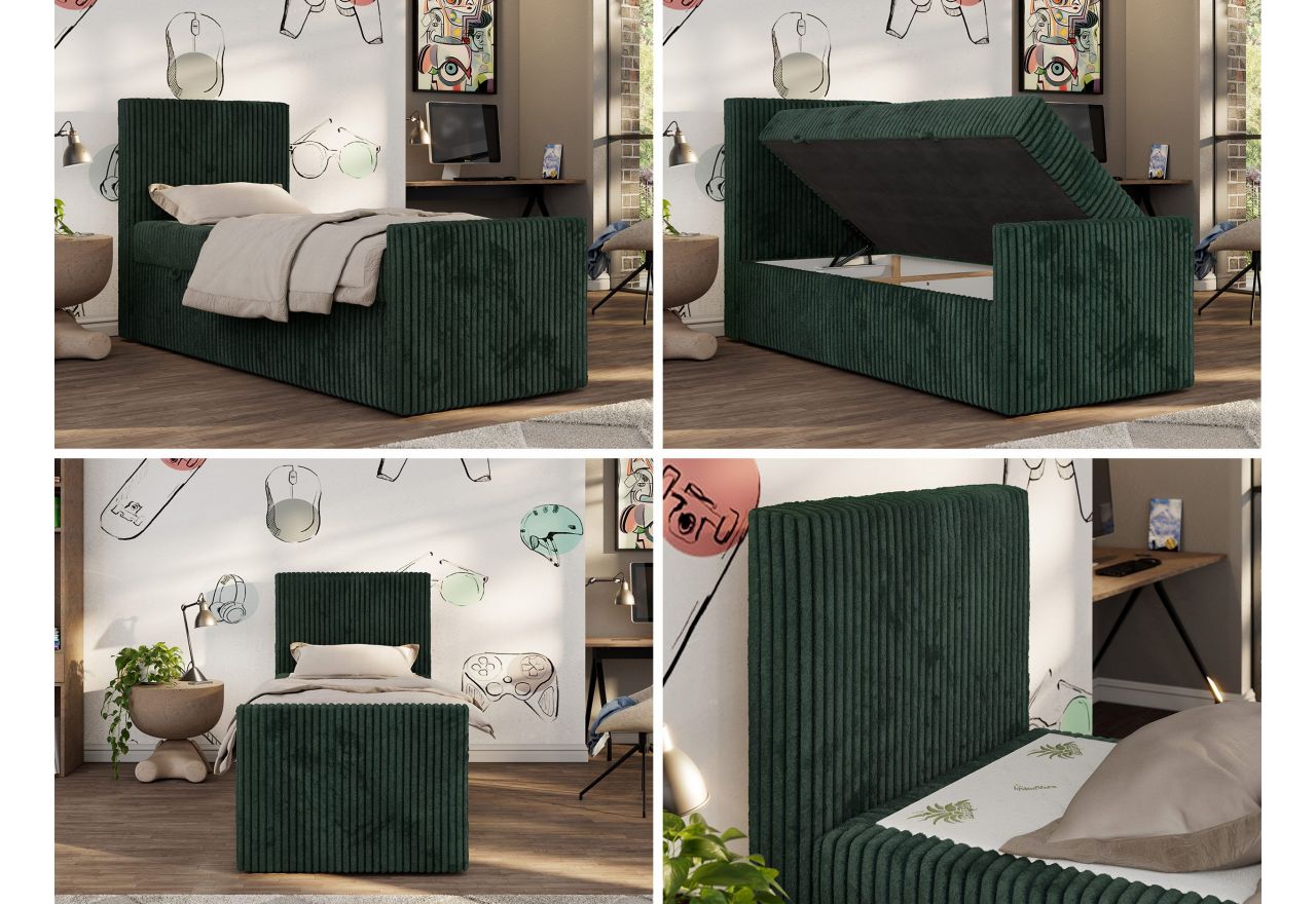 Łóżko kontynentalne TILIO DUO 90x200 - H4 - ciemnozielony, sztruks - strona lewa