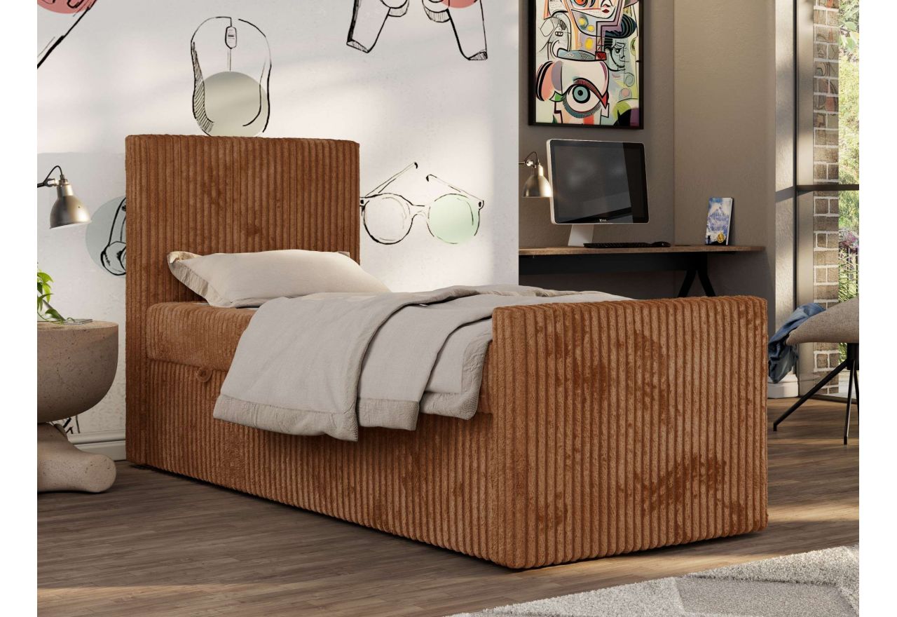 Łóżko kontynentalne TILIO DUO 90x200 - H4 - pomarańczowy, sztruks - strona lewa