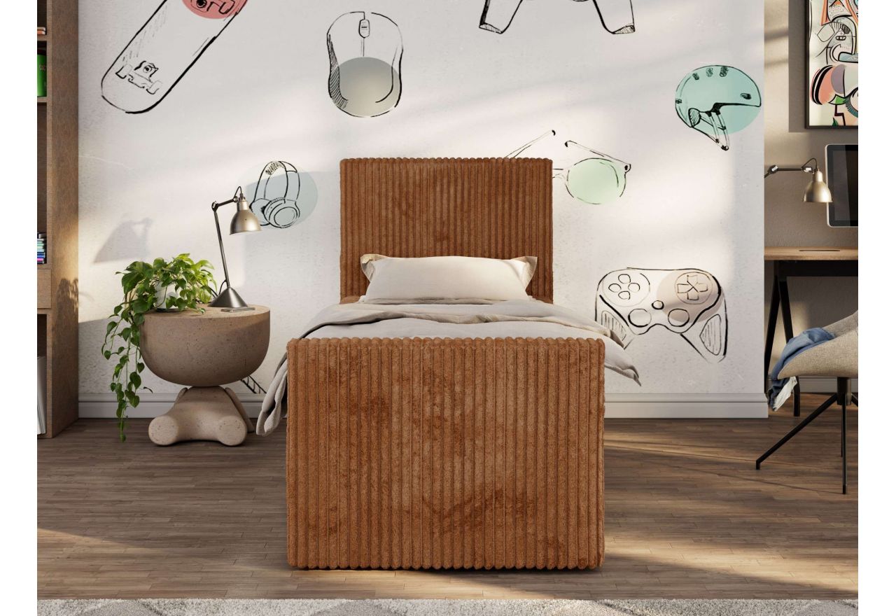 Łóżko kontynentalne TILIO DUO 90x200 - H4 - pomarańczowy, sztruks - strona lewa