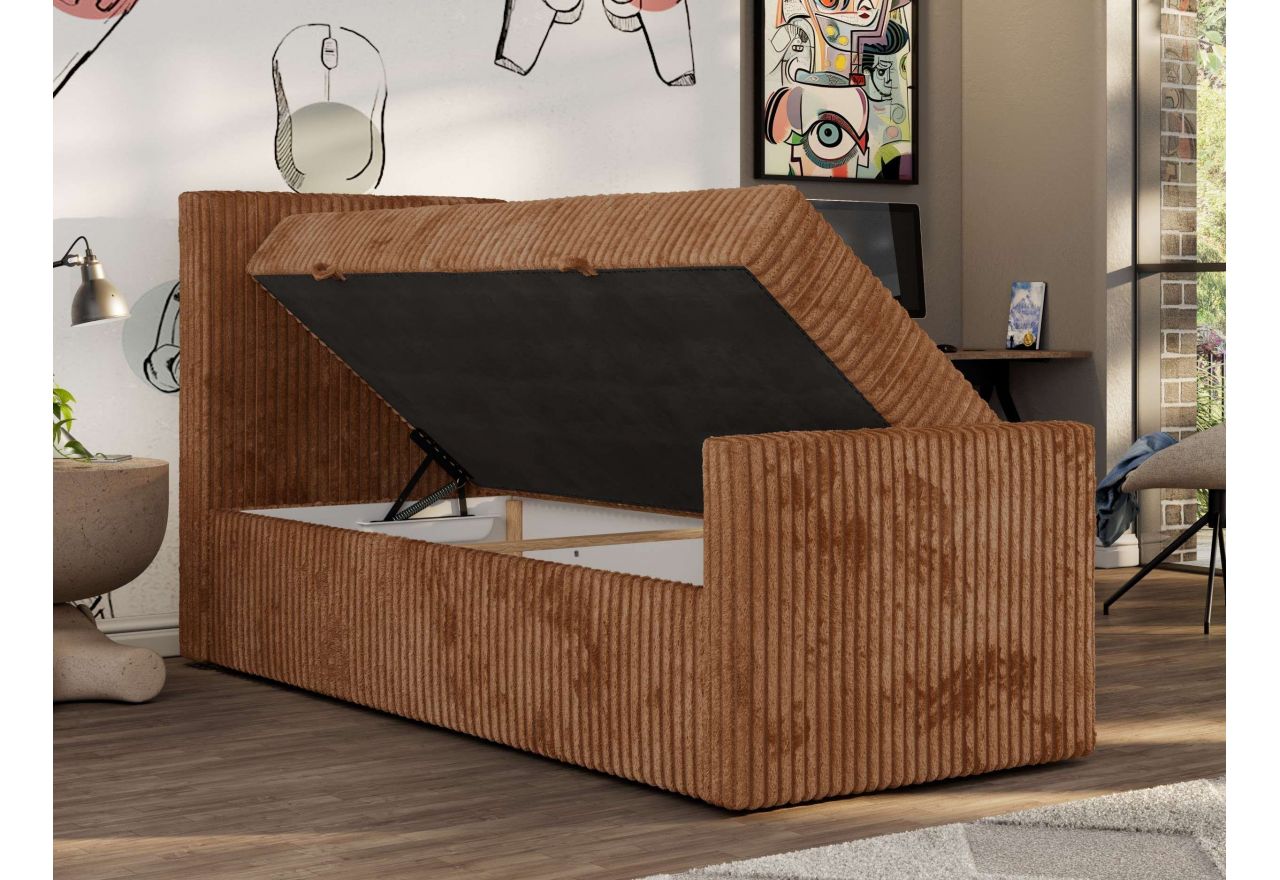 Łóżko kontynentalne TILIO DUO 90x200 - H4 - pomarańczowy, sztruks - strona lewa