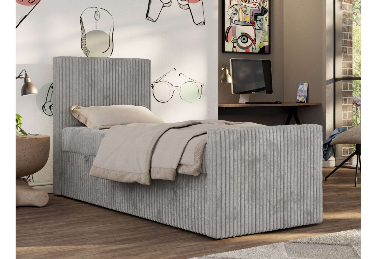 Łóżko kontynentalne TILIO DUO 90x200 - H4 - jasnoszary, sztruks - strona lewa