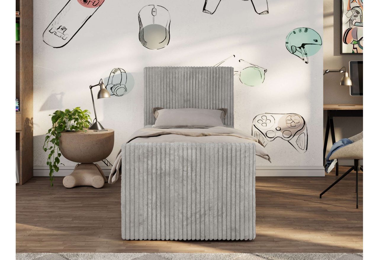 Łóżko kontynentalne TILIO DUO 90x200 - H4 - jasnoszary, sztruks - strona lewa