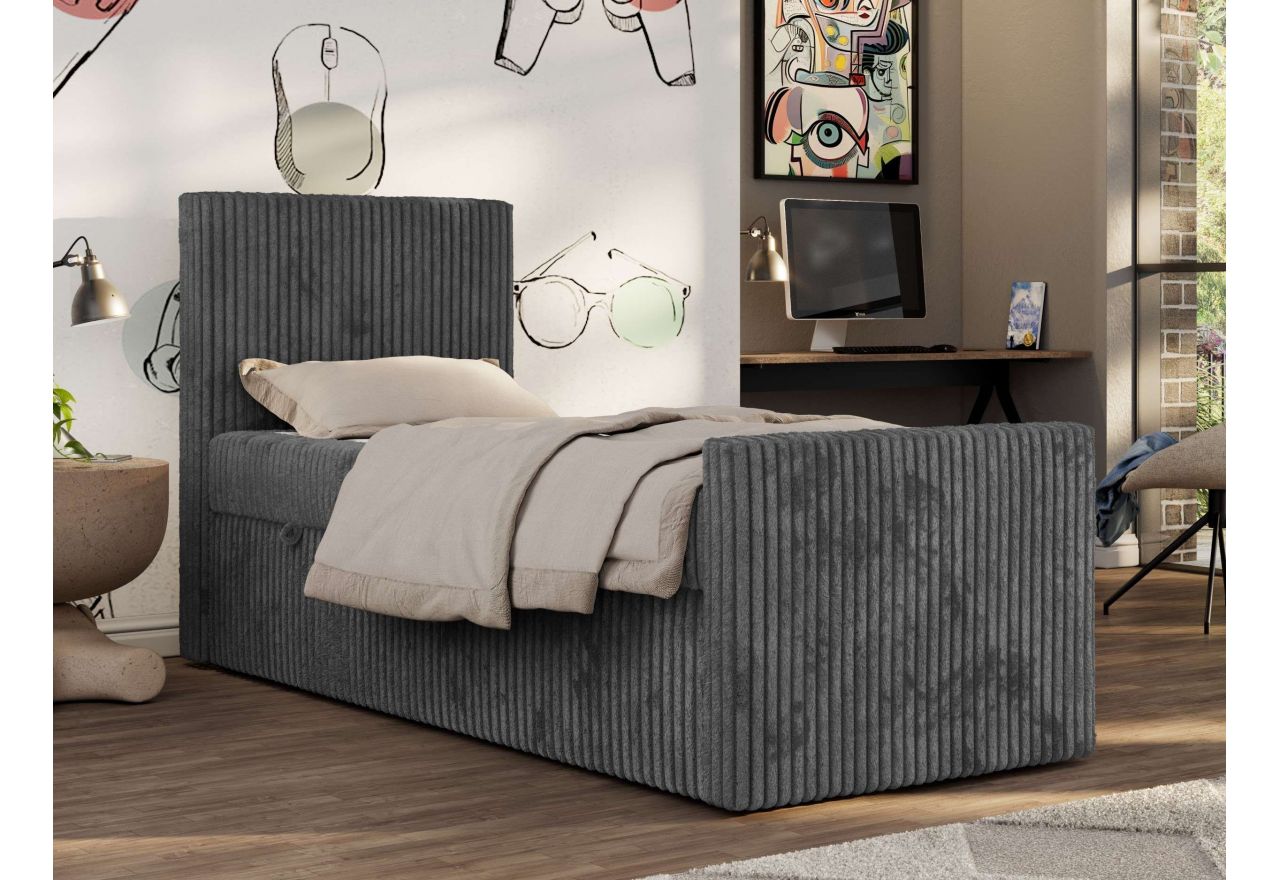 Łóżko kontynentalne TILIO DUO 90x200 - H4 - ciemnoszary, sztruks - strona lewa