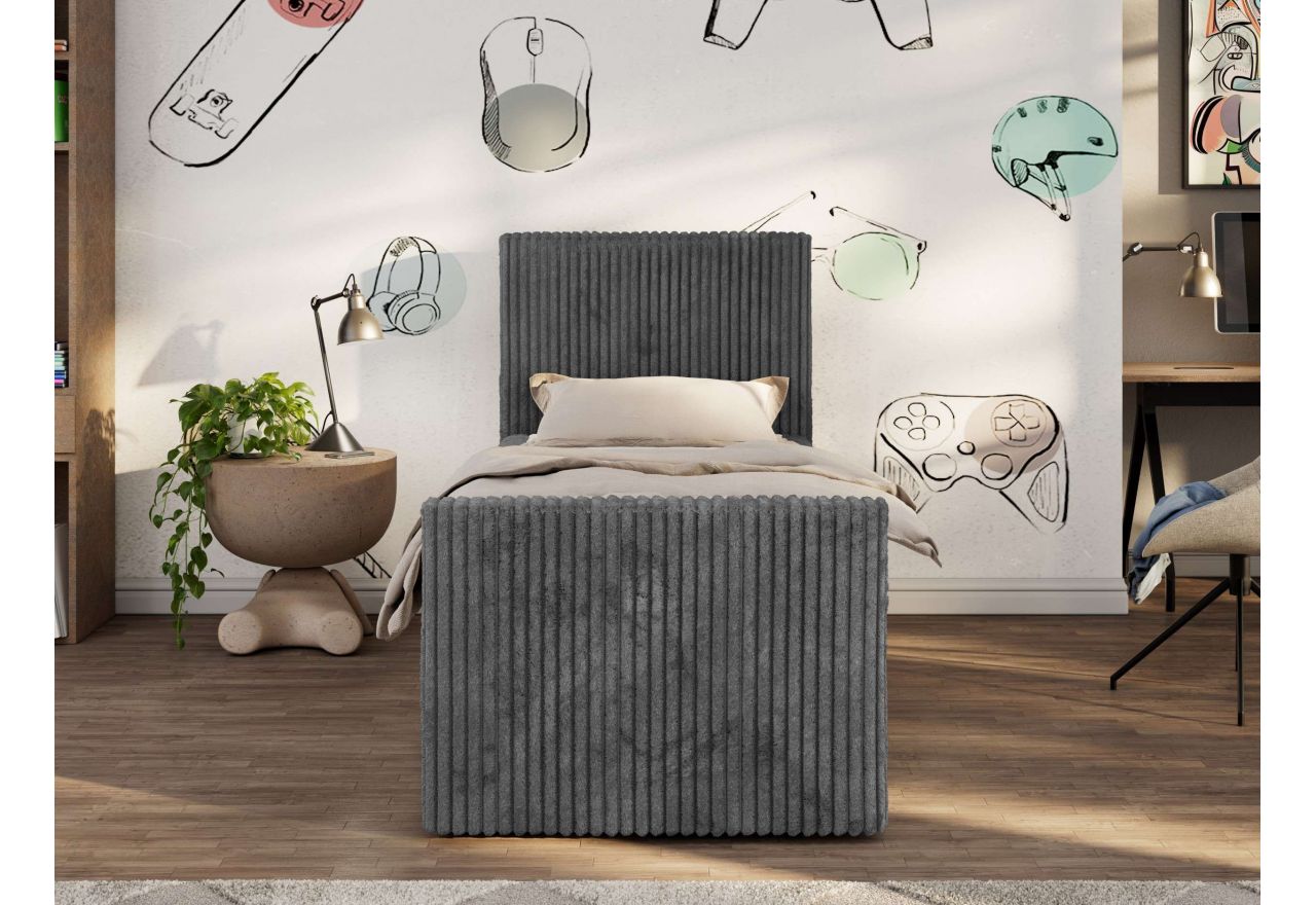 Łóżko kontynentalne TILIO DUO 90x200 - H4 - ciemnoszary, sztruks - strona lewa