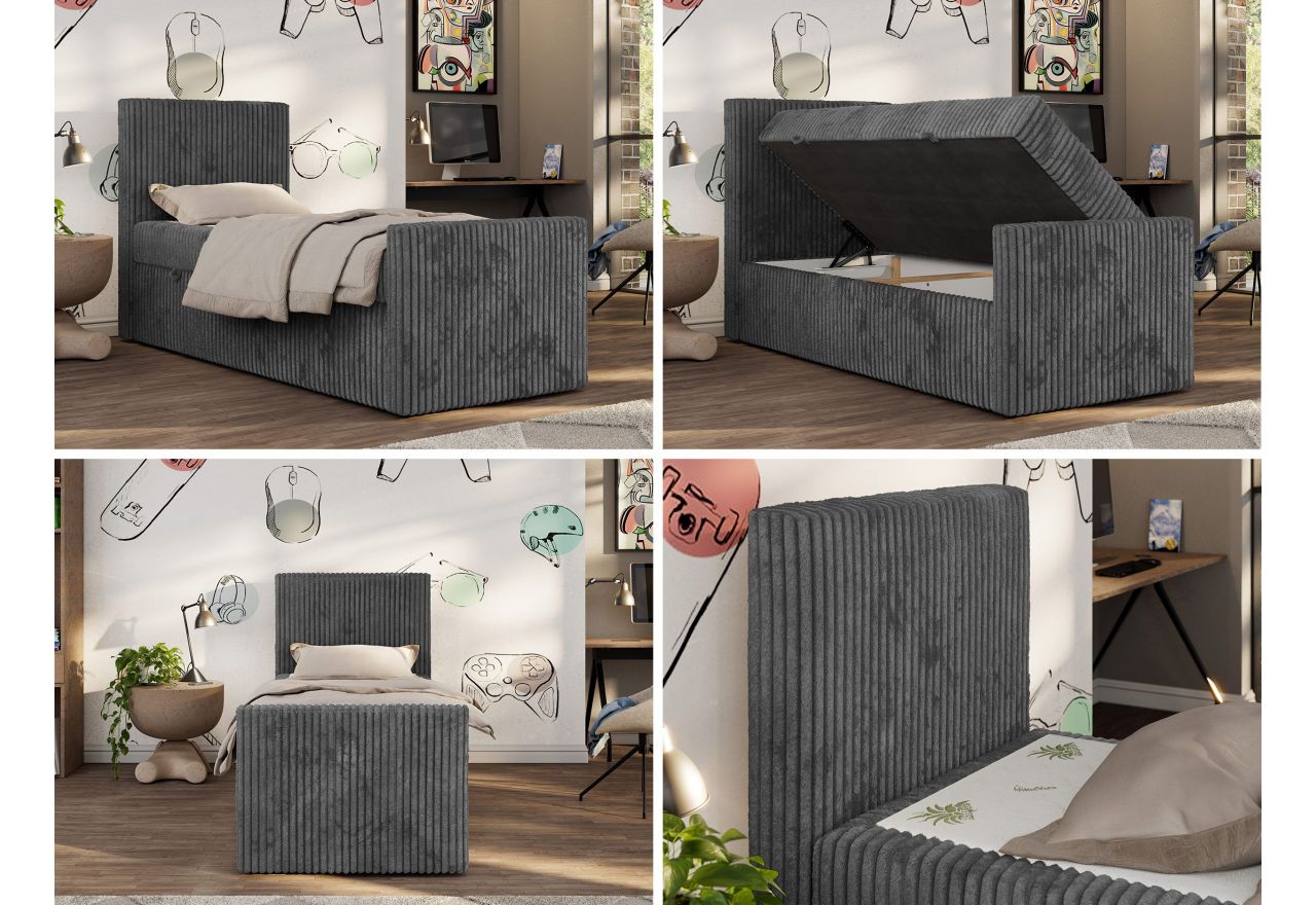 Łóżko kontynentalne TILIO DUO 90x200 - H4 - ciemnoszary, sztruks - strona lewa