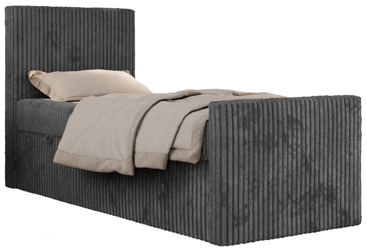 Łóżko kontynentalne TILIO DUO 90x200 - H4 - ciemnoszary, sztruks - strona lewa