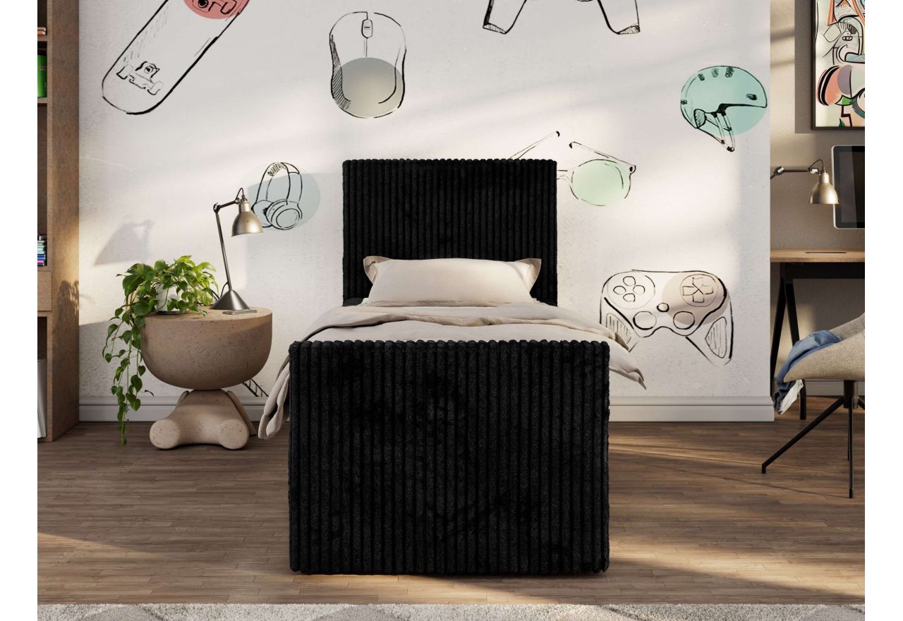 Łóżko kontynentalne TILIO DUO 90x200 - H4 - czarny, sztruks - strona lewa