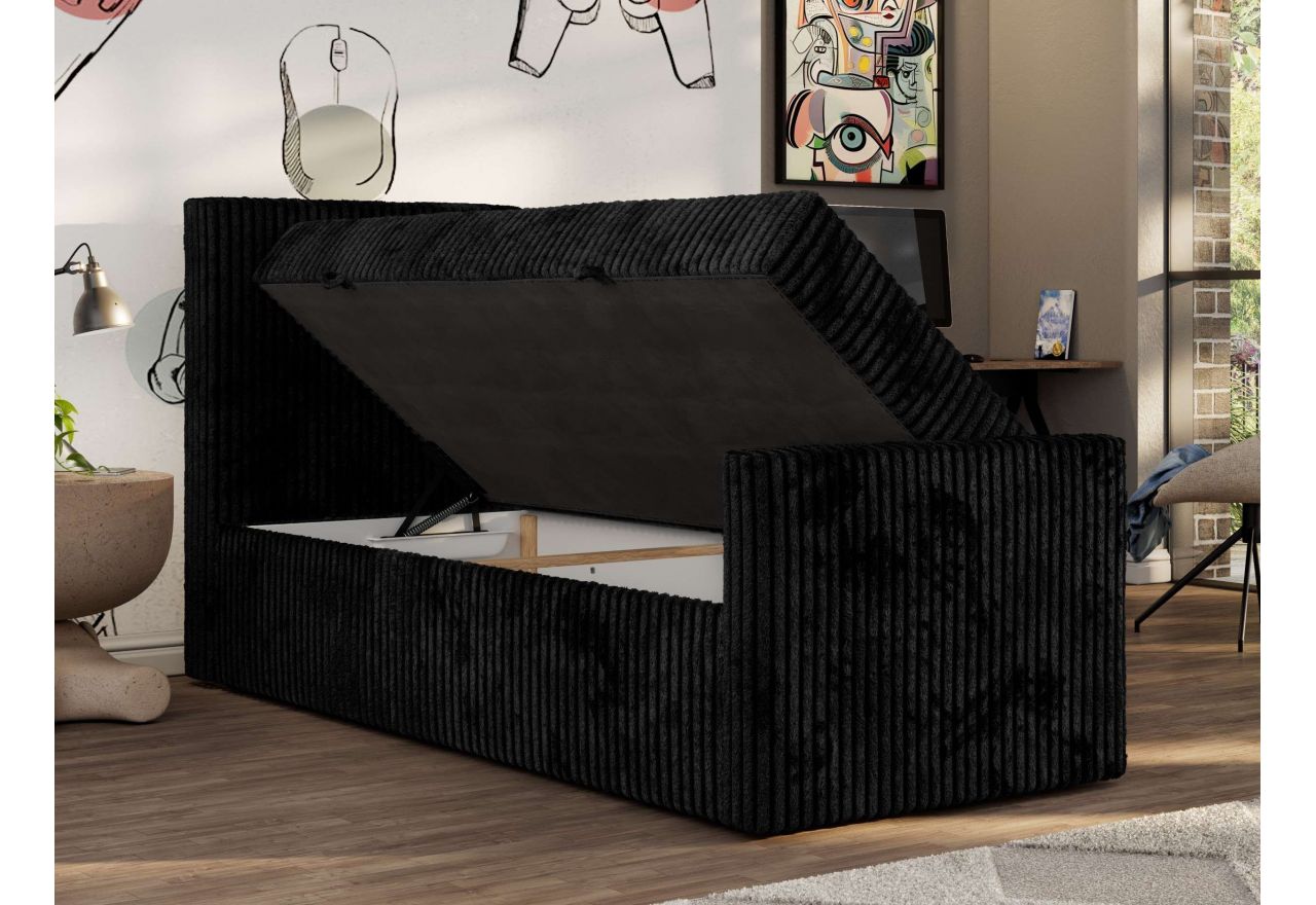 Łóżko kontynentalne TILIO DUO 90x200 - H4 - czarny, sztruks - strona lewa