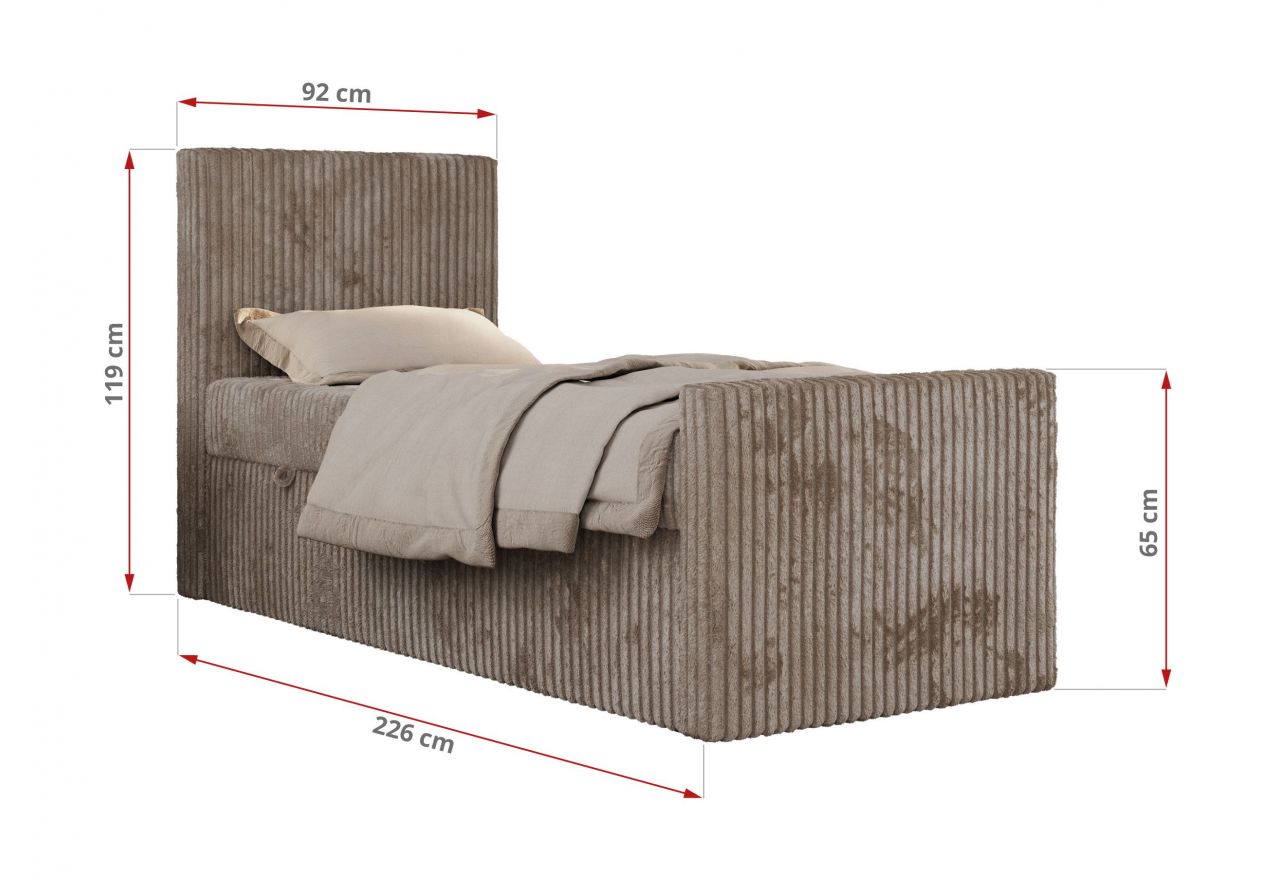 Łóżko kontynentalne TILIO DUO 90x200 - H4 - jasnobrązowy, sztruks - strona prawa