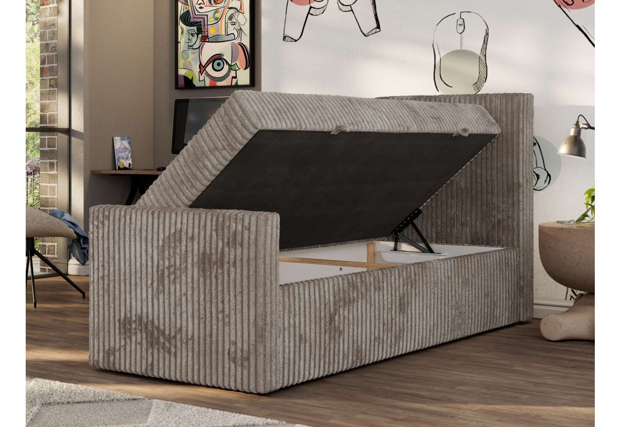 Łóżko kontynentalne TILIO DUO 90x200 - H4 - jasnobrązowy, sztruks - strona prawa